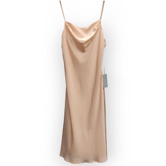 NWT Dear Cleo Pink Champagne lux satin cowl bust strap midi dress size 10 - Picture 3 of 10